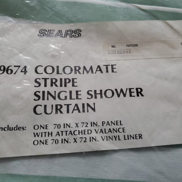 Sears shower curtain, New Green and White stripes with liner - Picture 2 of 4